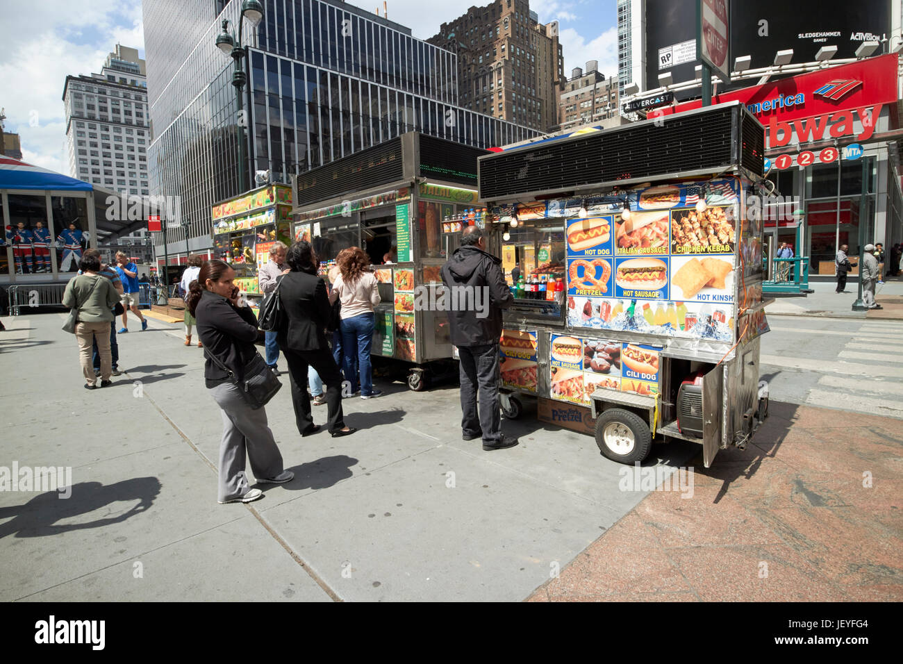 food carts outside penn station New York City USA Stock Photo