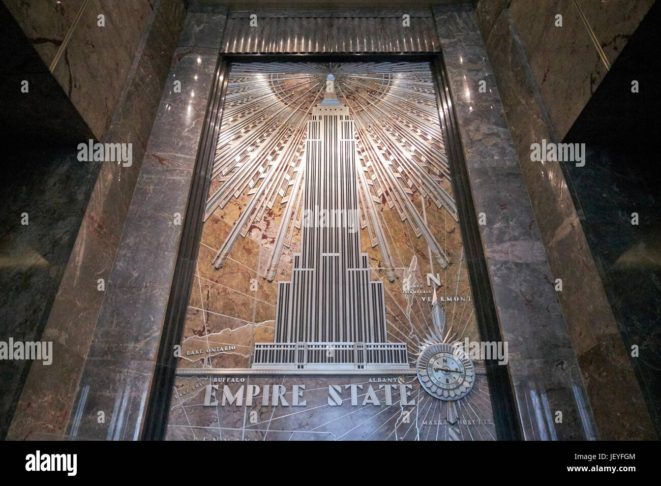 art deco mosaic of the empire state building in its lobby New York City USA Stock Photo