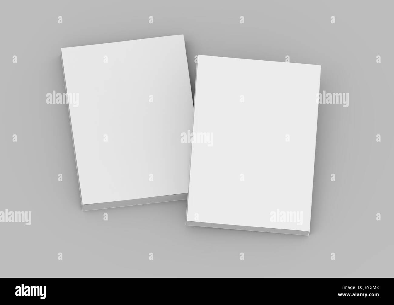 two tilt blank white 3d rendering closed books, isolated gray ...