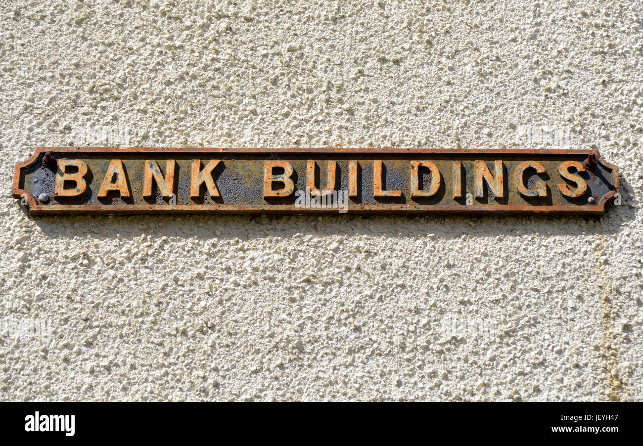 Cast iron street sign 'Bank Buildings'. Stock Photo