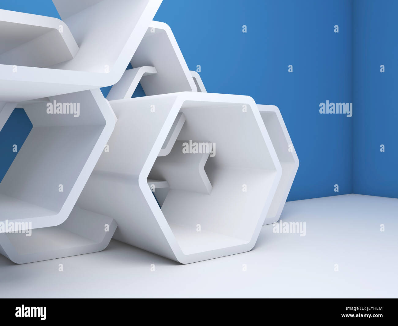 Abstract contemporary interior background with white hexagonal ...