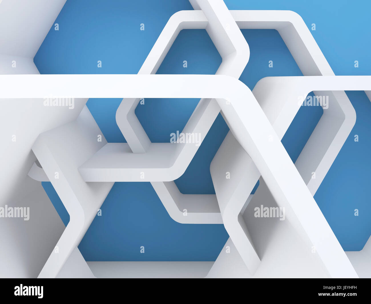 Abstract interior background with white hexagonal installation near ...