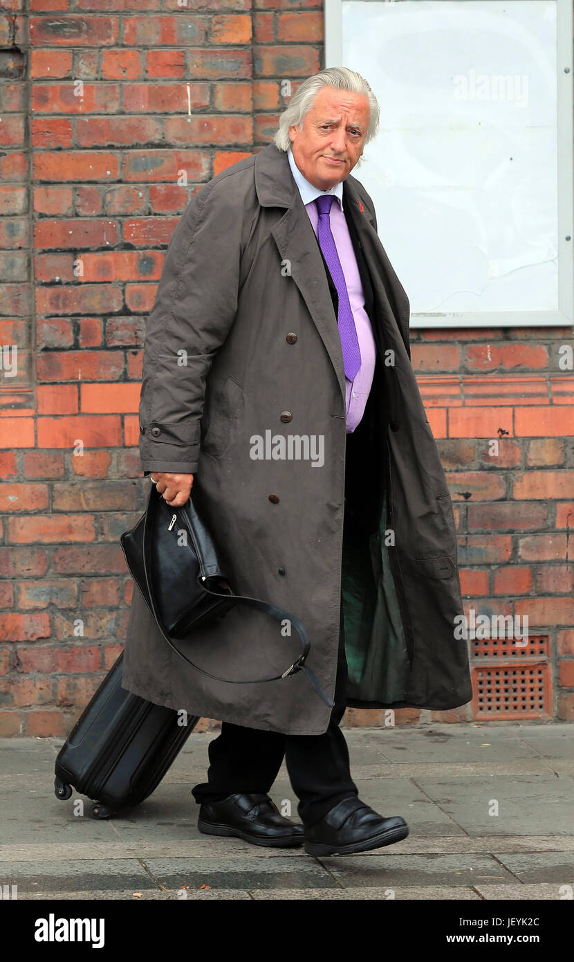 Michael Mansfield QC leaving Parr Hall, Warrington, where the Crown Prosecution Service said Hillsborough match commander David Duckenfield, former chief constable Sir Norman Bettison and four other individuals have been charged with offences relating to the Hillsborough disaster. Stock Photo