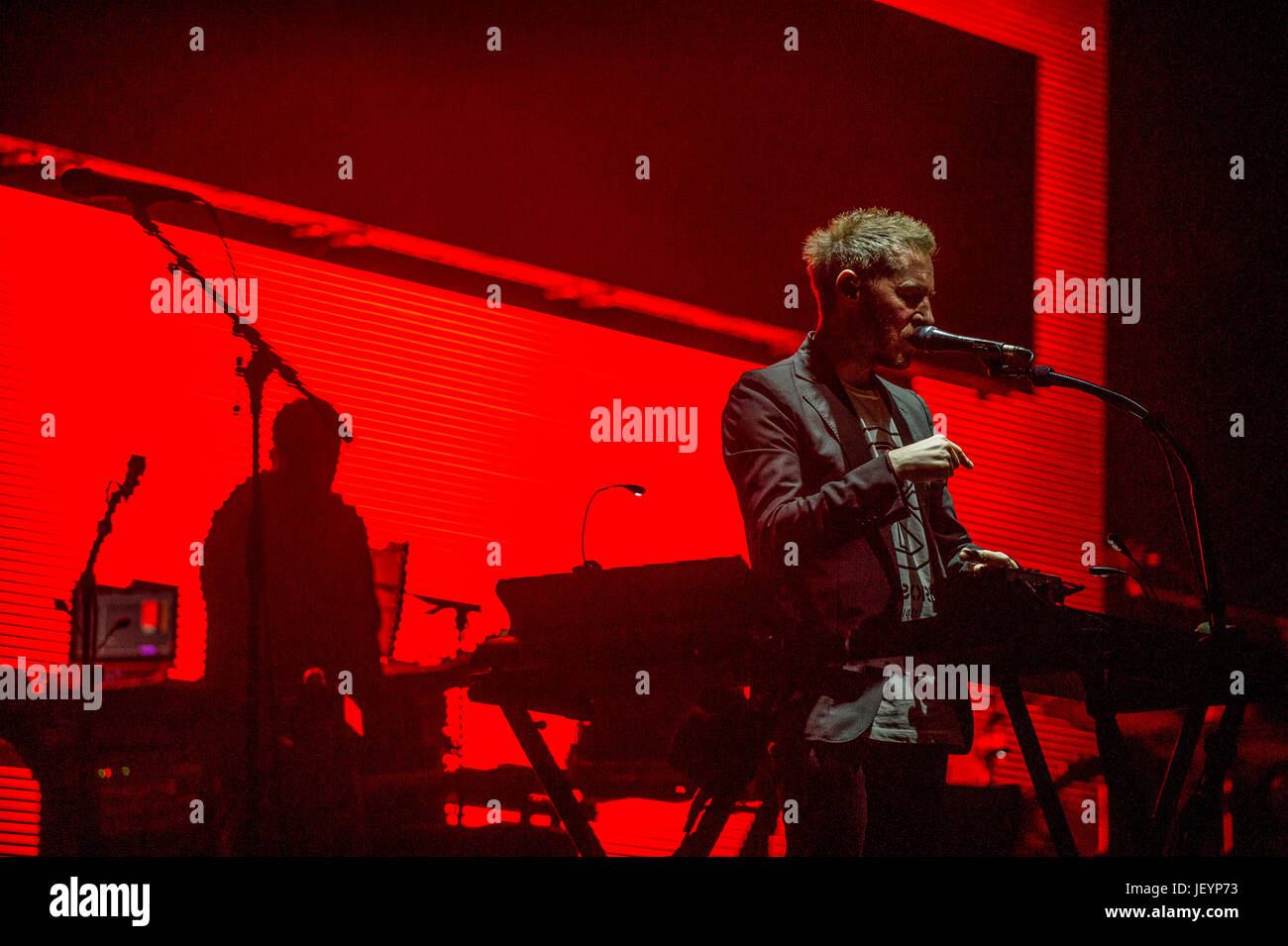 Robert Del Naja of the British 'trip hop' group Massive Attack playing ...