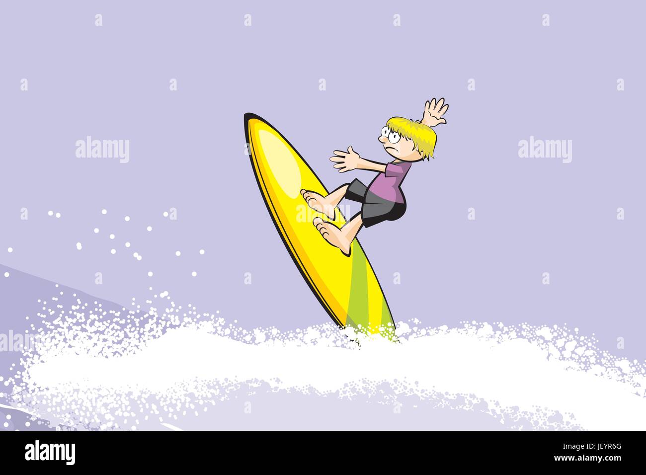 Surfer boy on surfboard riding the wave. Conceptual vector illustration ...