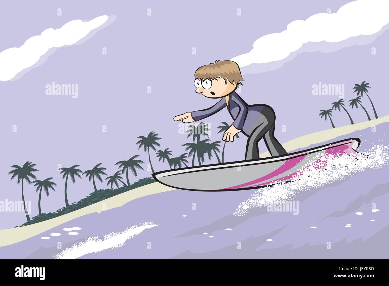 Young surfer man riding the wave. Conceptual vector illustration Stock ...