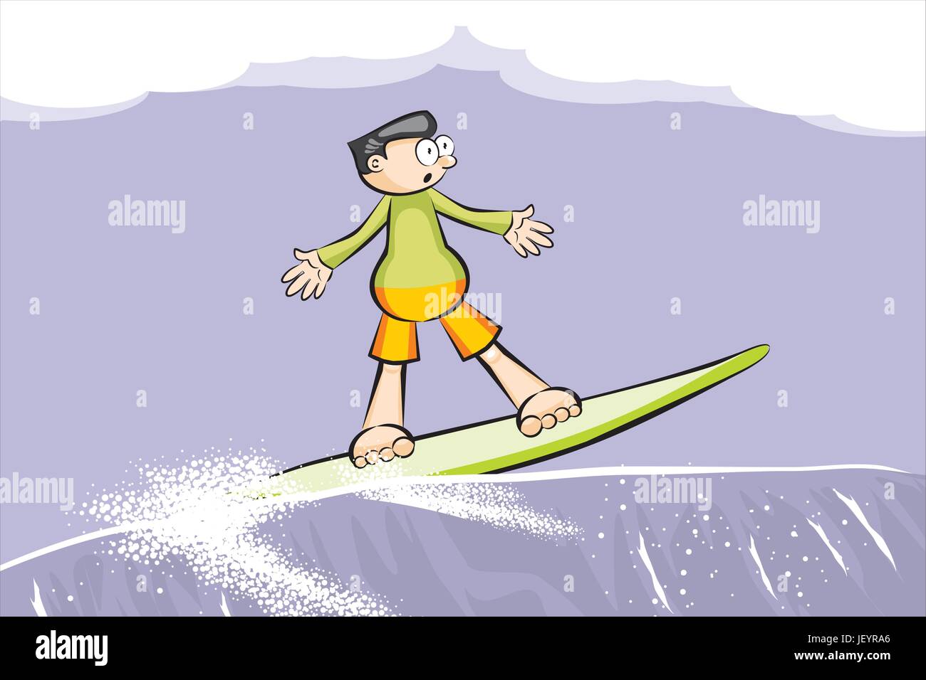 Surfer boy on surfboard riding the wave. Conceptual vector illustration ...
