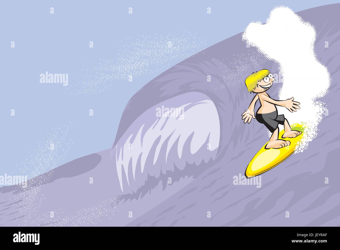 Surfer boy on surfboard riding the wave. Conceptual vector illustration ...