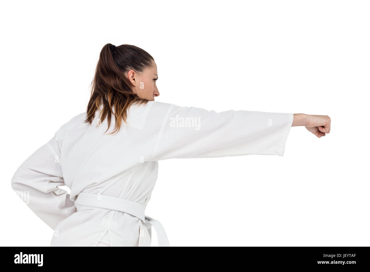 Female fighter performing karate stance Stock Photo Alamy