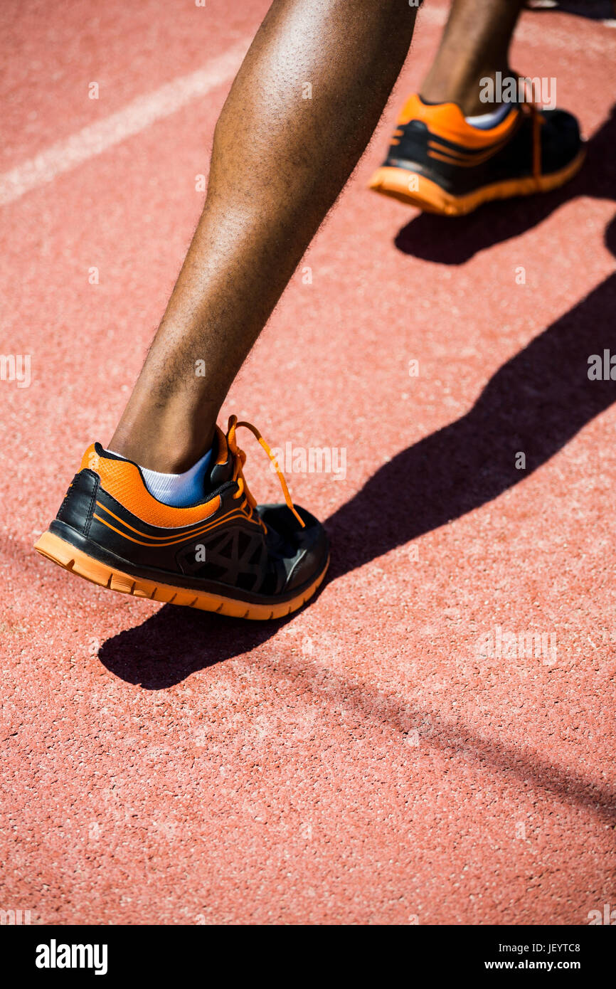 Athlete feet running on the running track Stock Photo Alamy