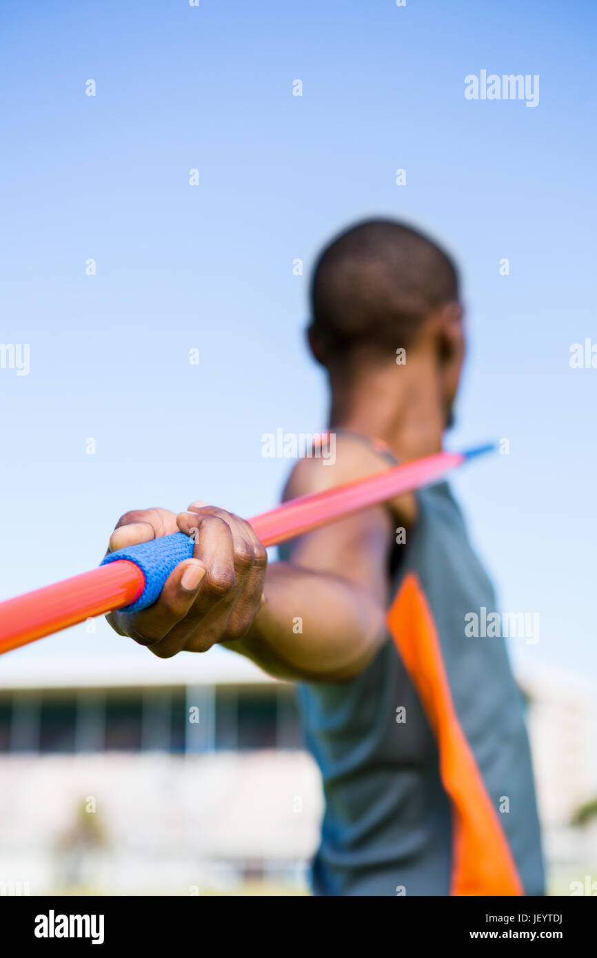 Athlete about to throw a javelin Stock Photo Alamy