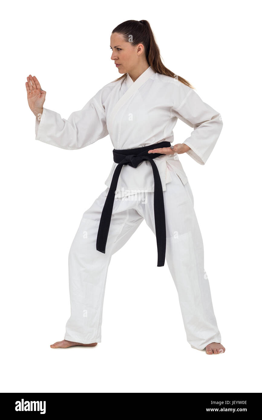 Female fighter performing karate stance Stock Photo Alamy