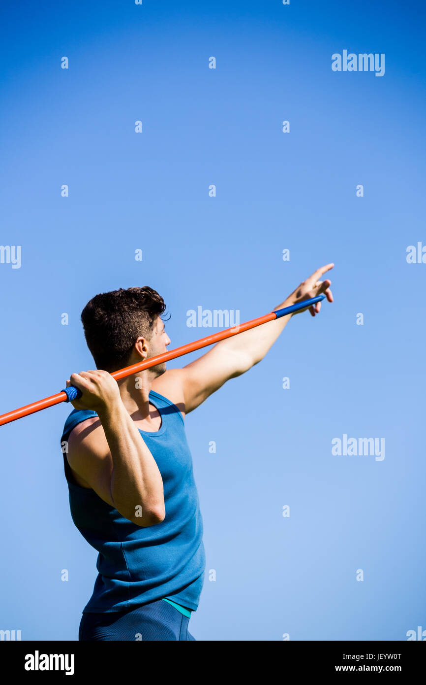 Athlete about to throw a javelin Stock Photo Alamy