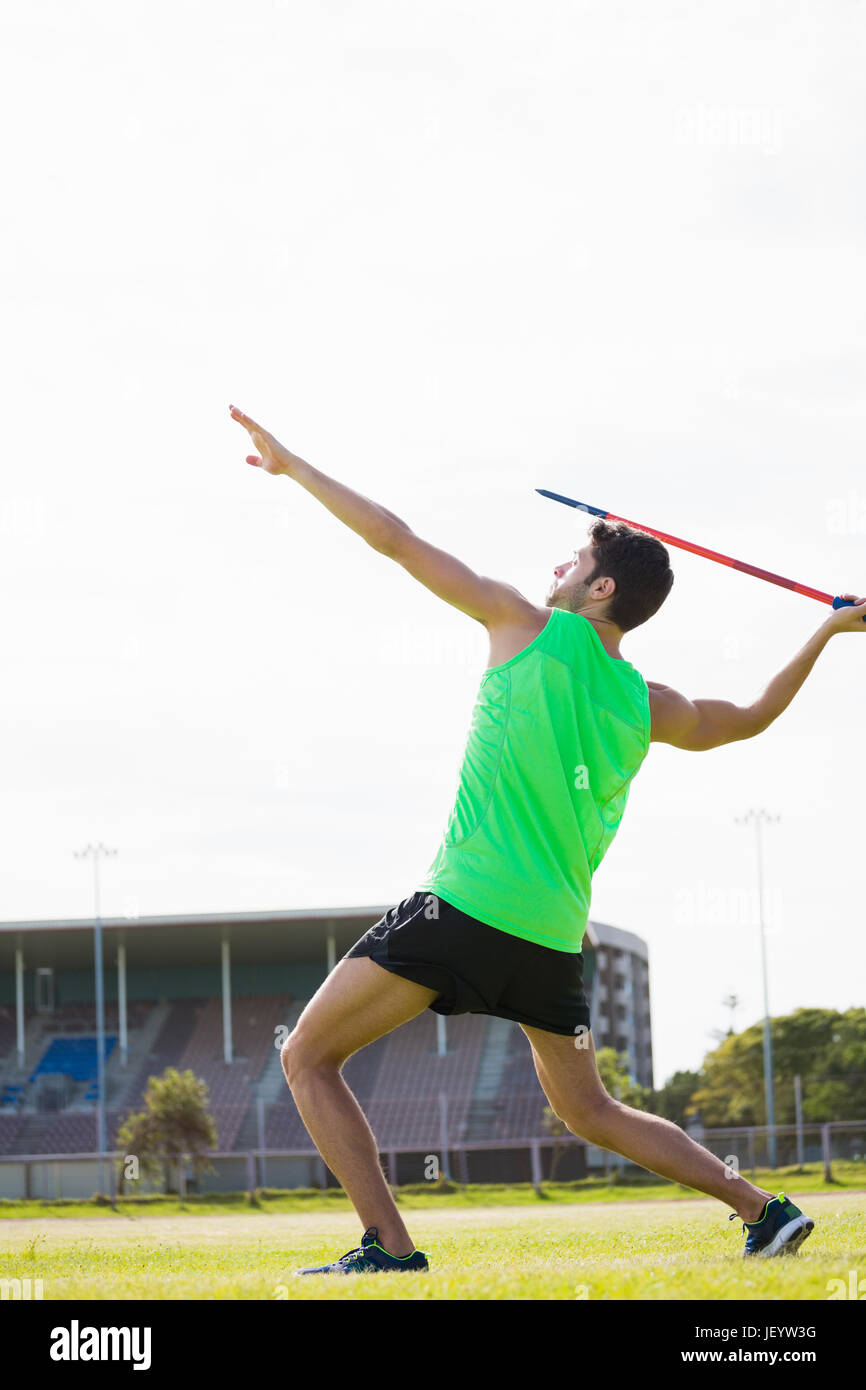 Athlete about to throw a javelin Stock Photo Alamy