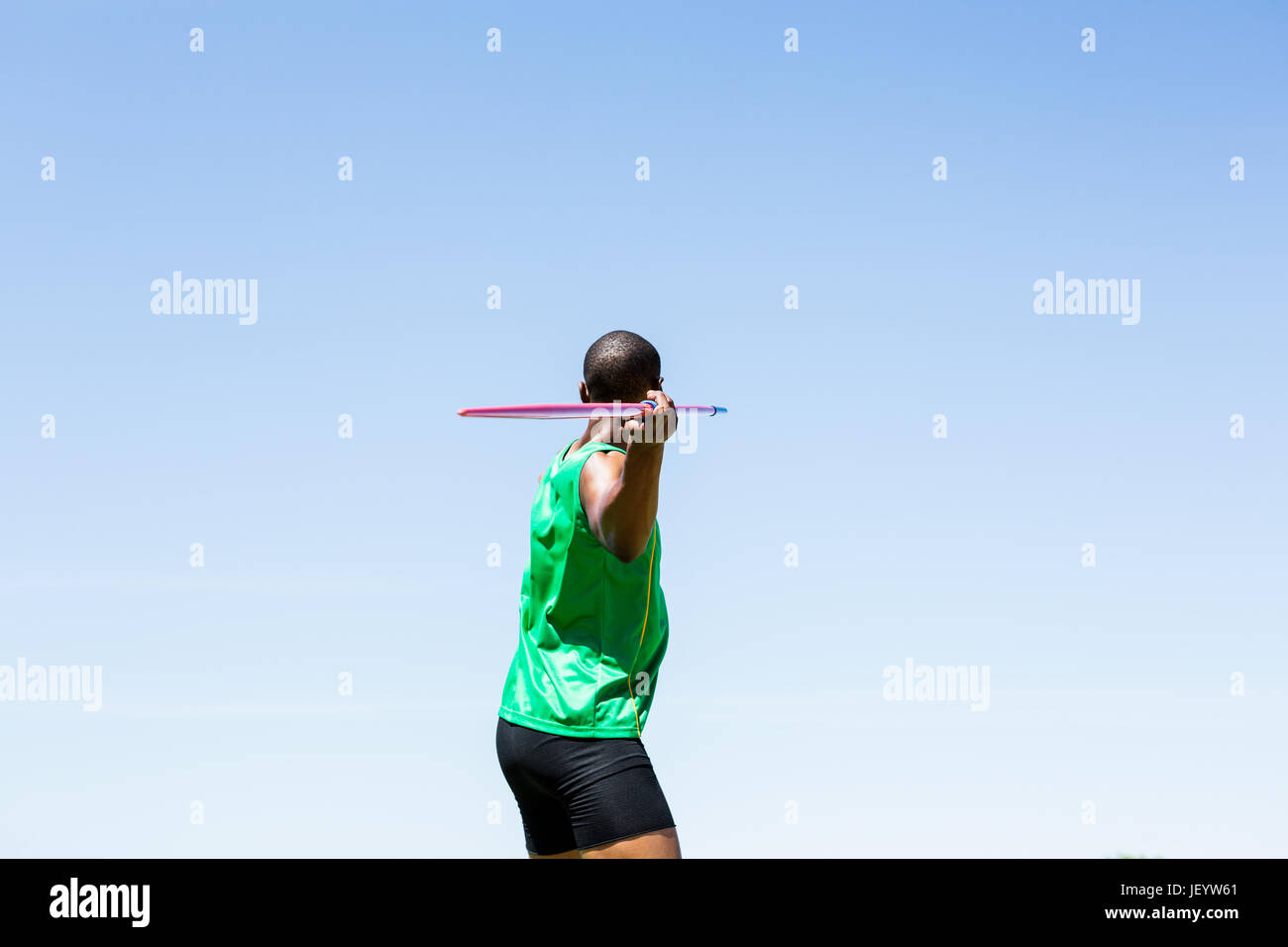 Athlete about to throw a javelin Stock Photo Alamy
