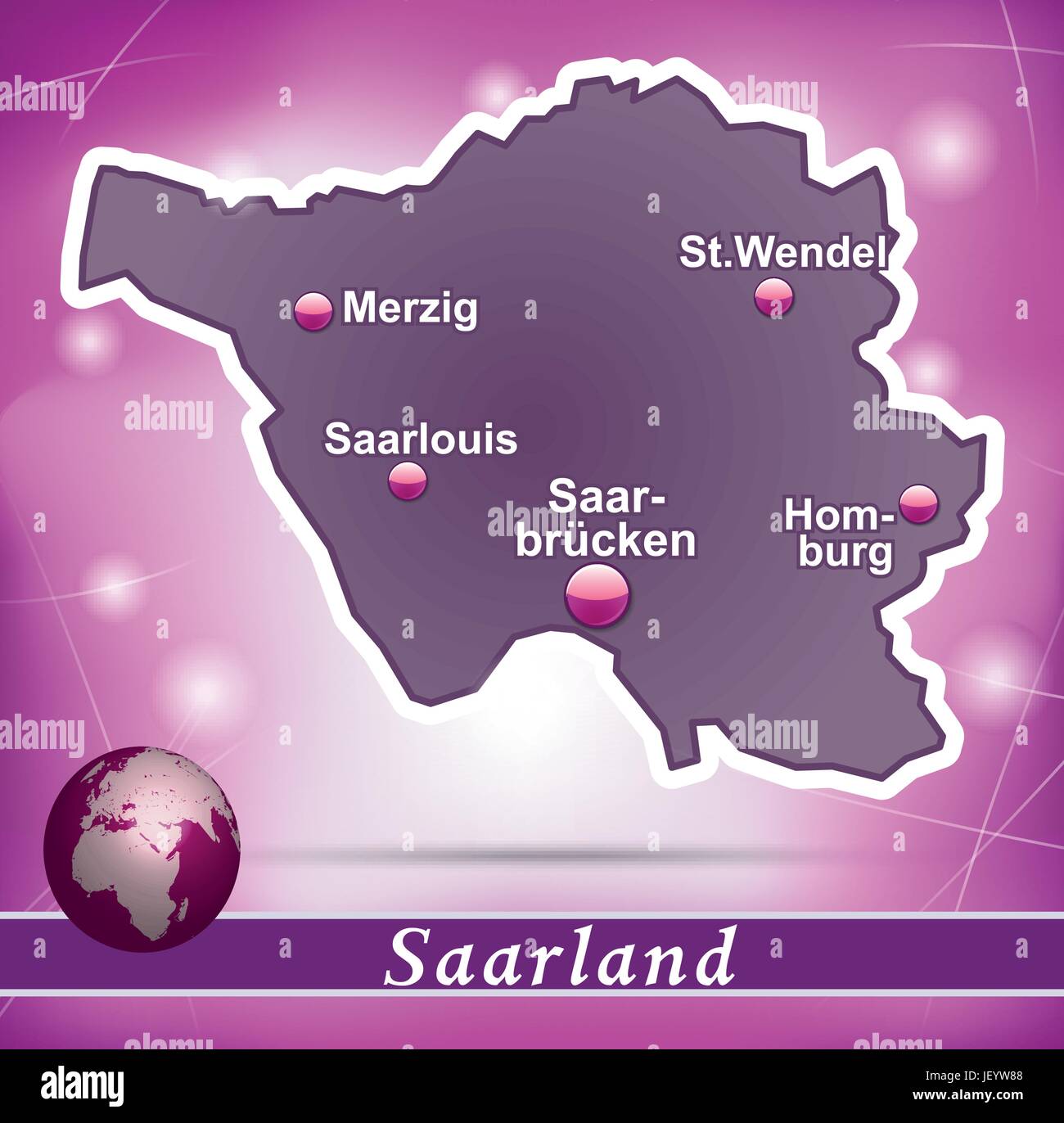 island map of saarland abstract background in violet Stock Vector