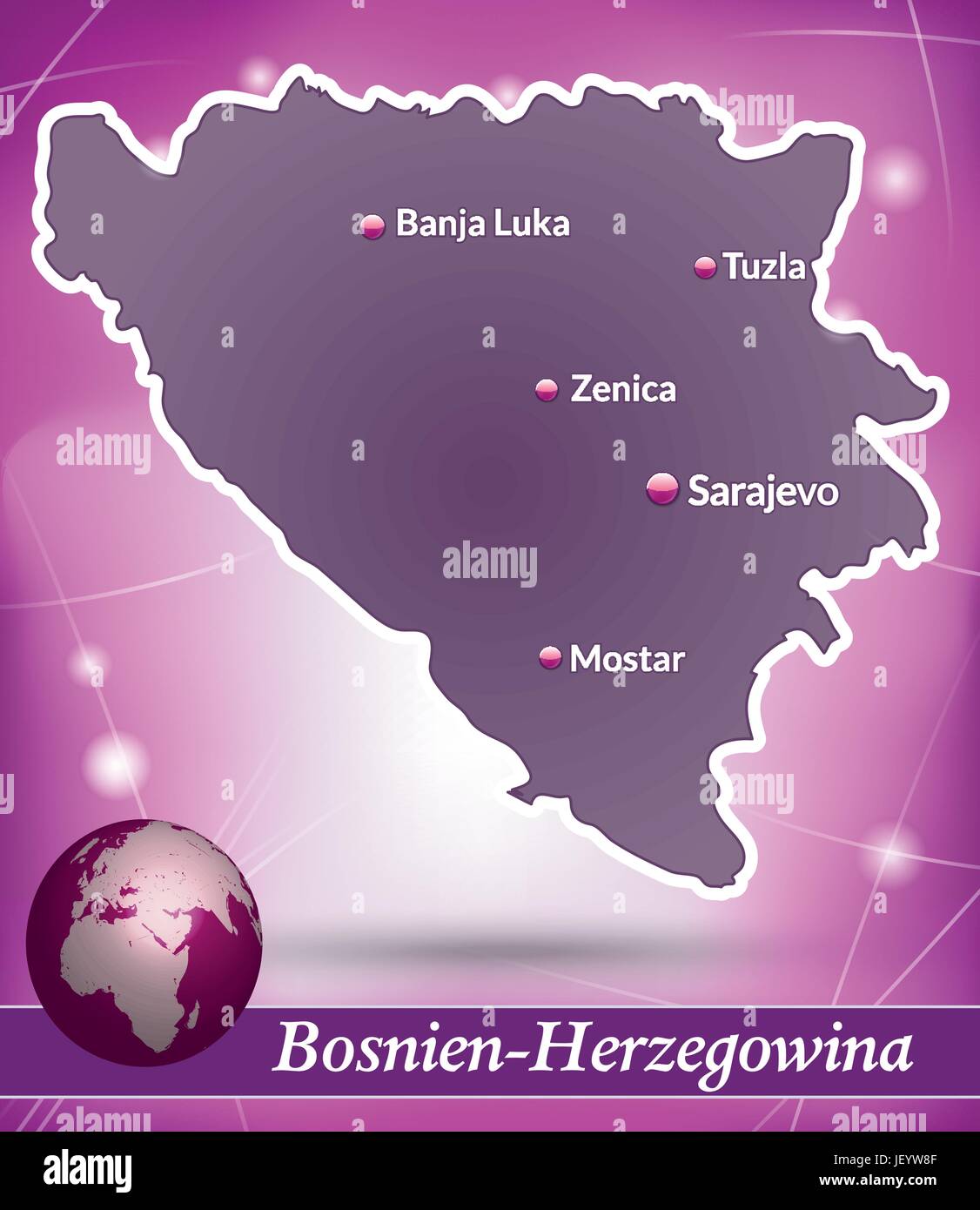 island map of bosnia and herzegovina abstract background in violet Stock Vector