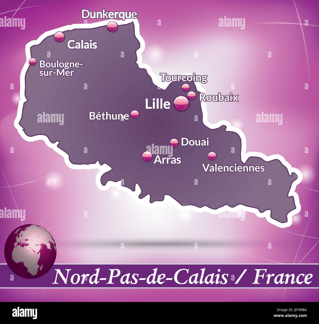 island map of nord-pas-de-calais abstract background in violet Stock Vector