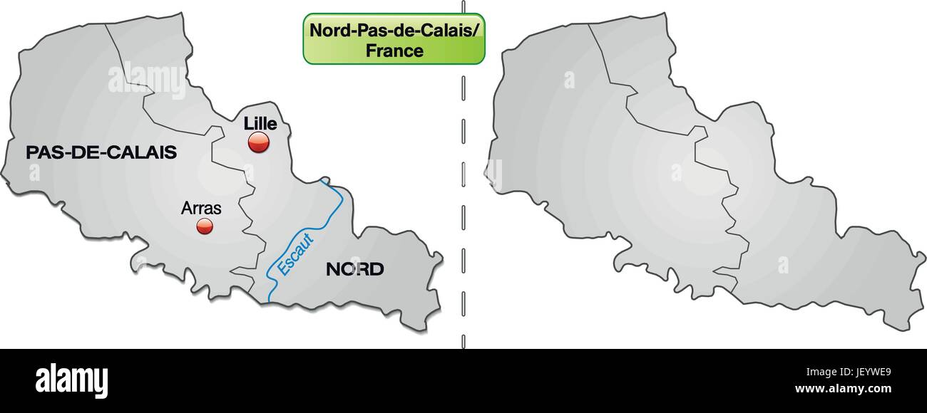 island map of nord-pas-de-calais with borders in gray Stock Vector