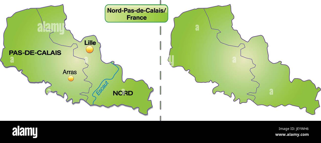 island map of nord-pas-de-calais with borders in green Stock Vector
