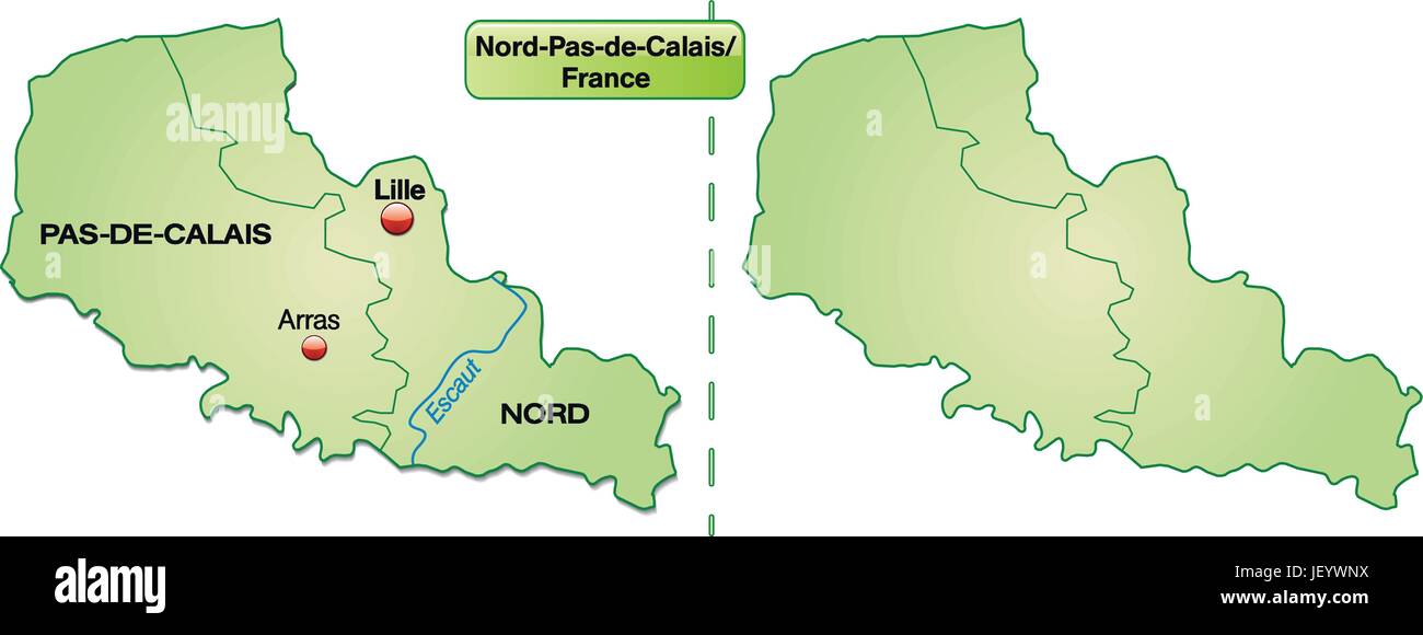 island map of nord-pas-de-calais with borders in pastel green Stock Vector