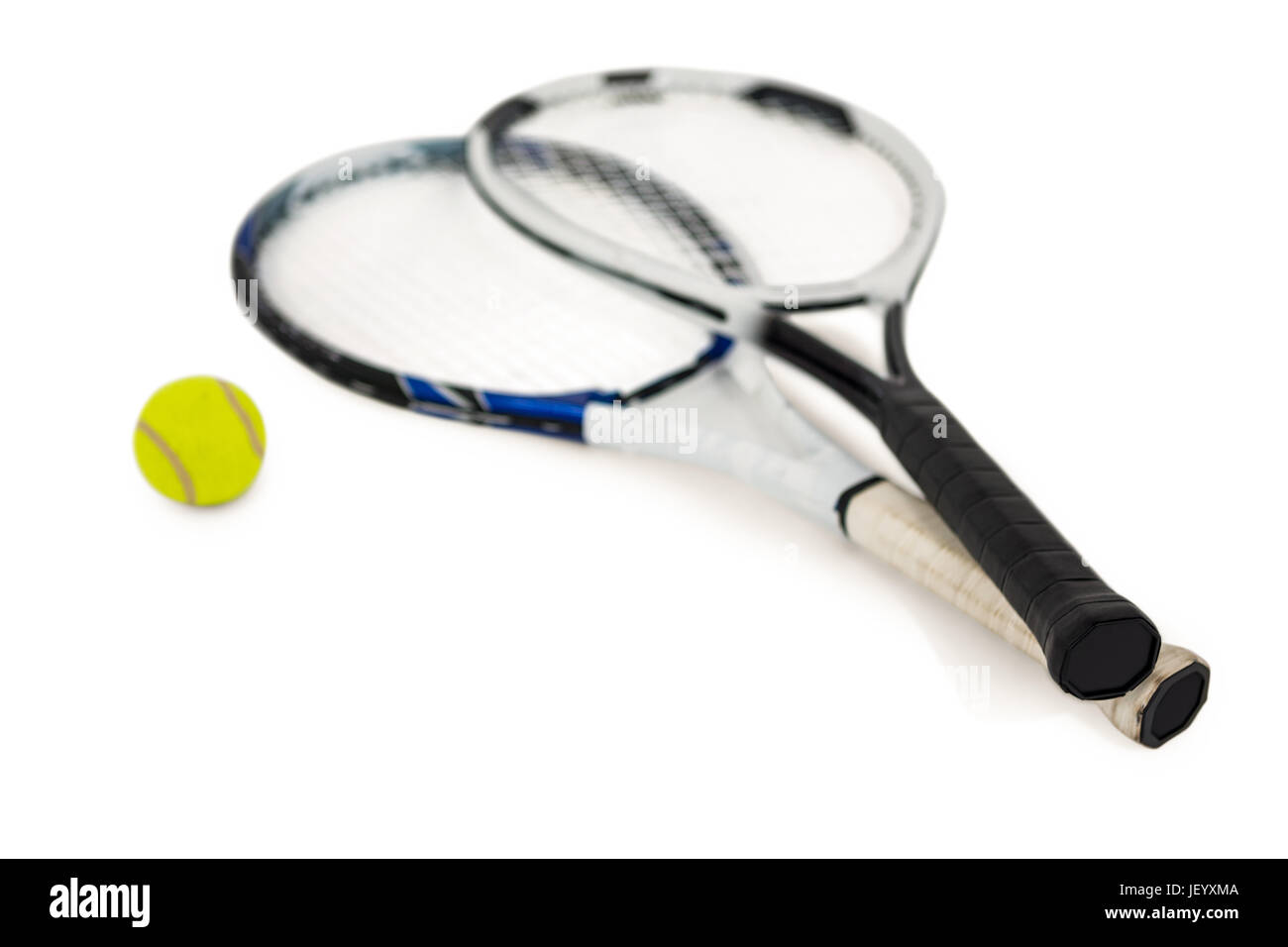 Tennis ball and rackets on white background Stock Photo