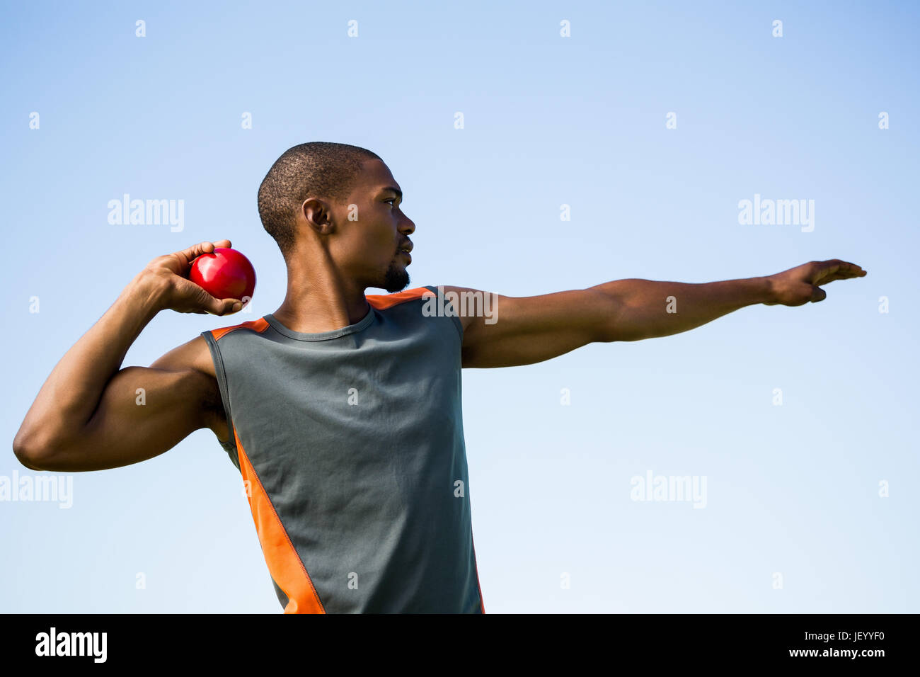 Athlete about to throw shot put ball Stock Photo Alamy