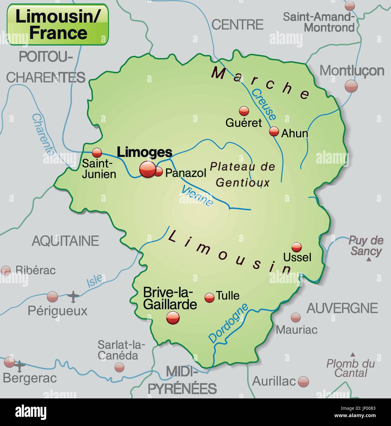 map of limousin as an overview map in pastel green Stock Vector Image ...