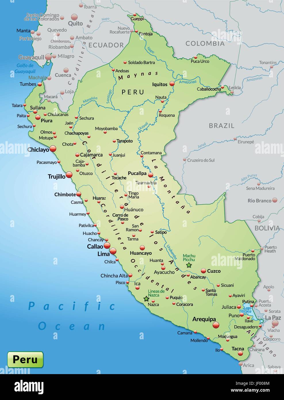 map of peru as an overview map - Map Of Peru As An Overview Map In Pastel Green JF008M 