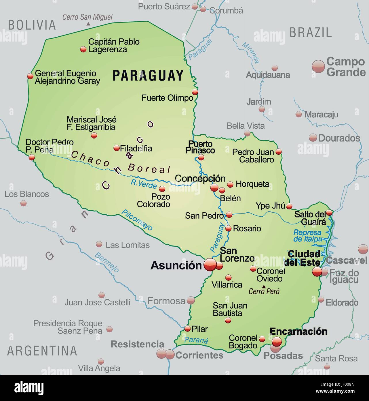 map of paraguay as an overview map in pastel green Stock Vector Image & Art Alamy