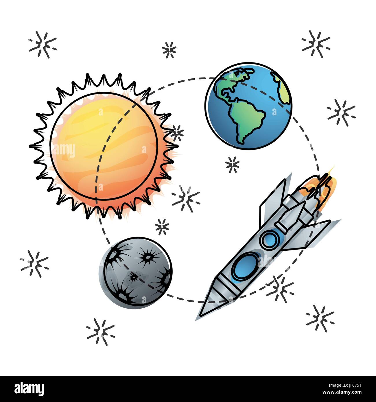 sun and earth with mercury and rocket exploration Stock Vector Image & Art  - Alamy