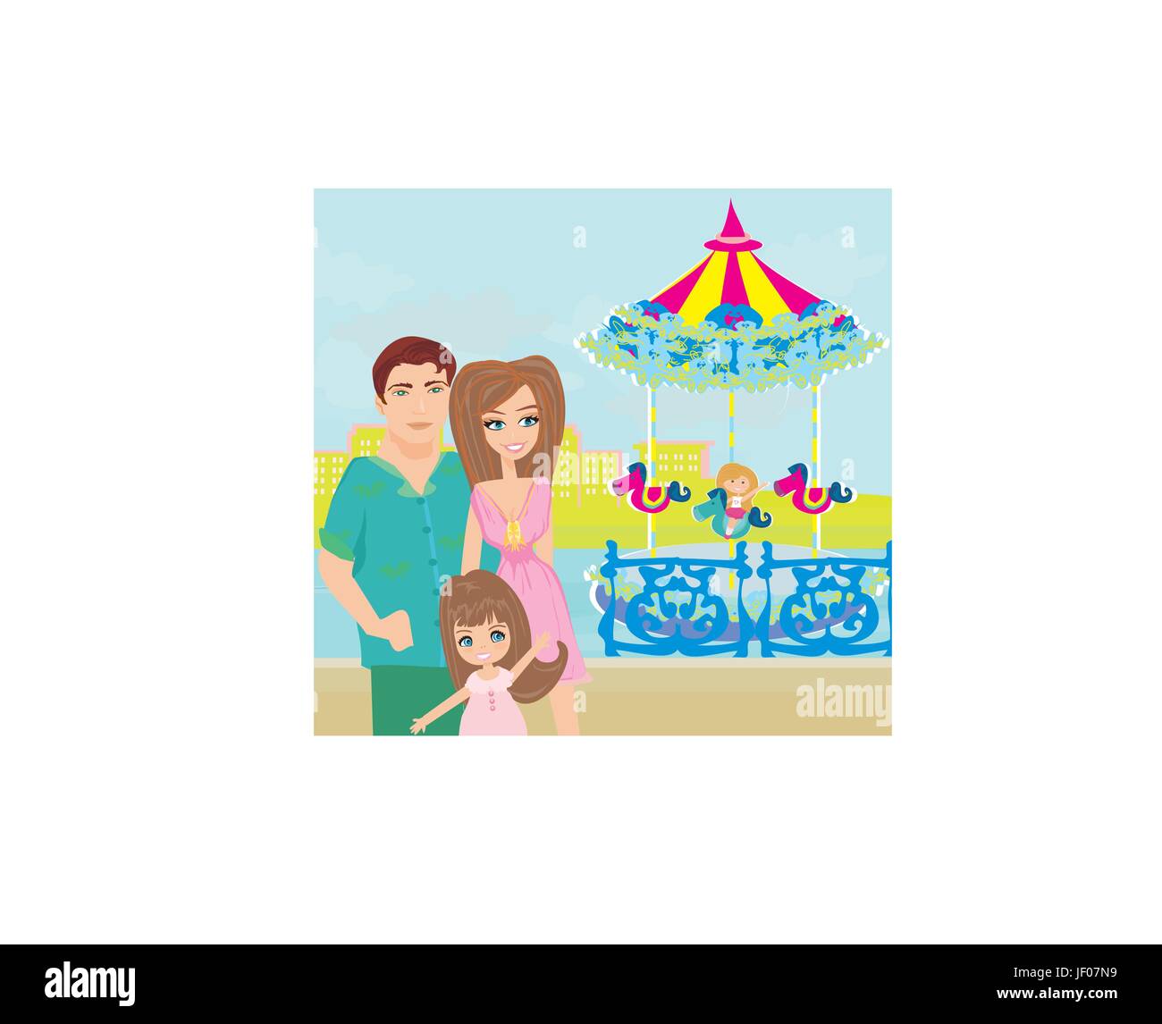 child playing on the carousel Stock Vector