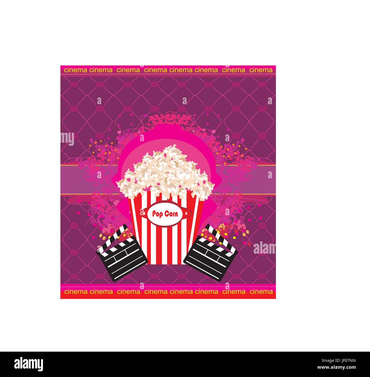 pop corn with clapper board,cinema. abstract card Stock Vector