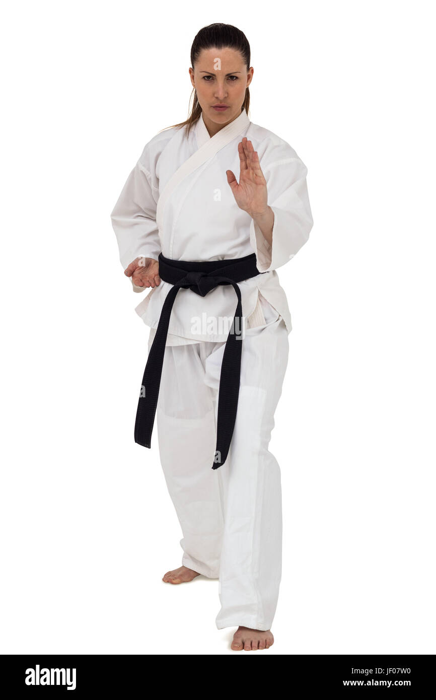 Female fighter performing karate stance Stock Photo Alamy