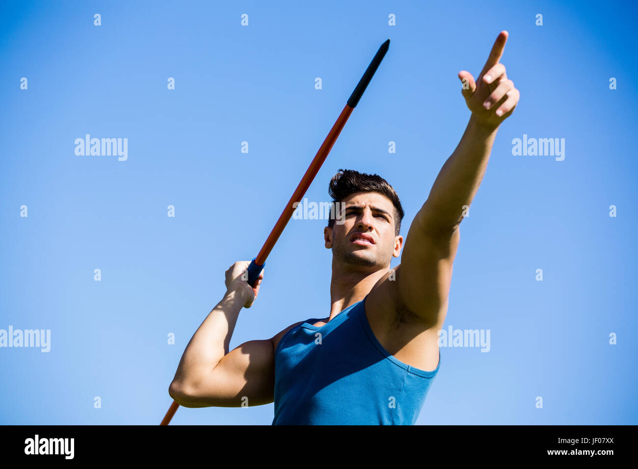 Athlete about to throw a javelin Stock Photo Alamy