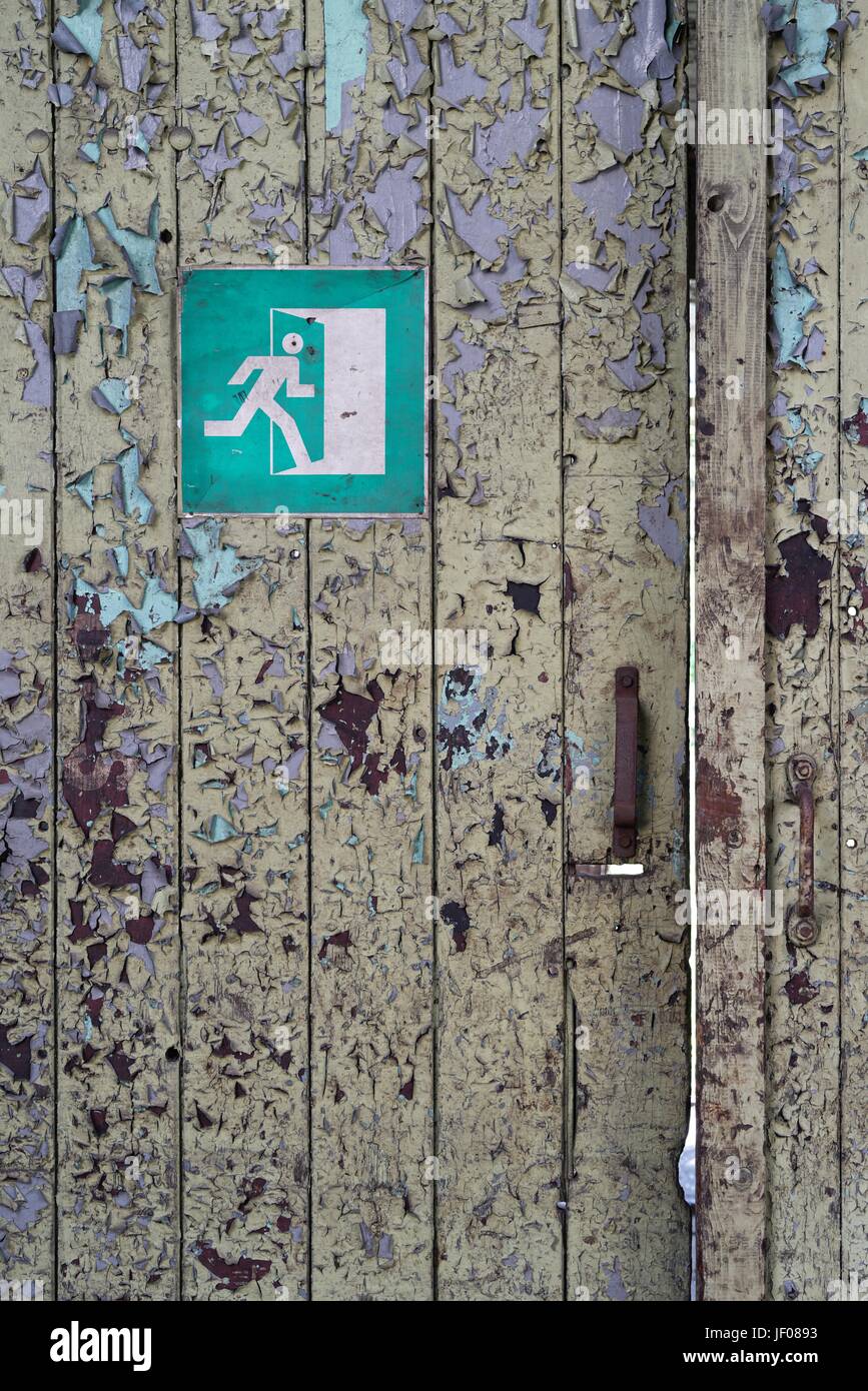 escape route in an abandoned disused factory Stock Photo