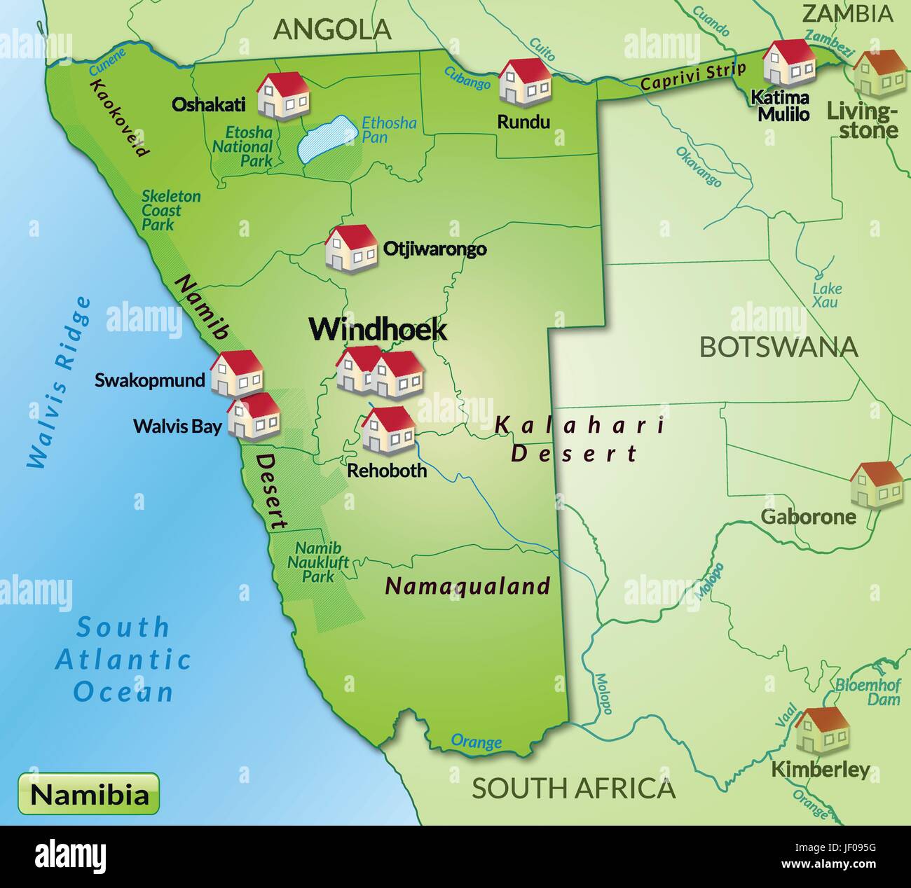 Map Of Namibia As Infographic In Green JF095G 