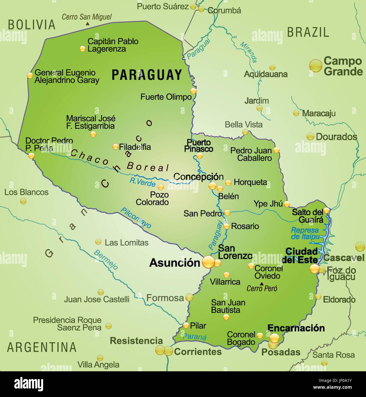 Map Of Paraguay As An Overview Map In Green Stock Vector Image Art Map Of Paraguay As An Overview Map In Green JF0A1Y 