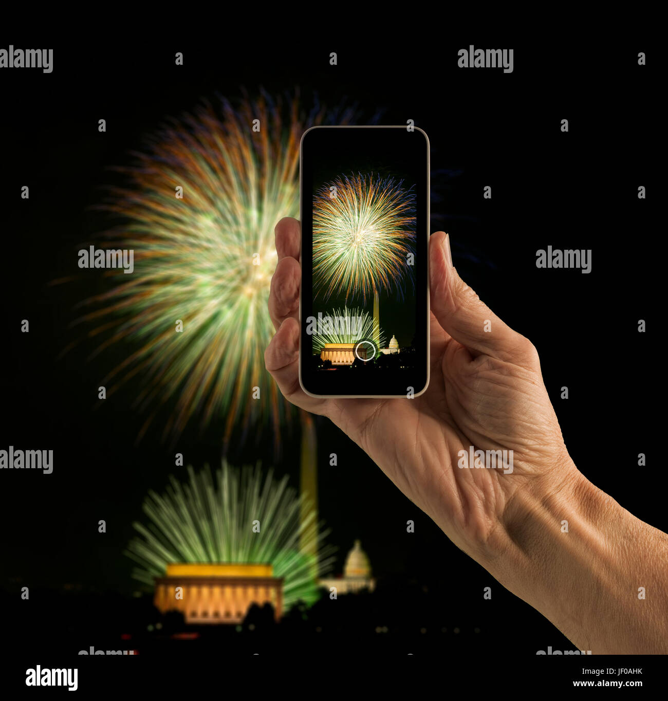 Snapshot of Washington DC fireworks Stock Photo