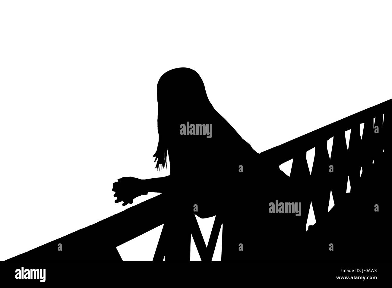 Woman Silhouette on Bridge Stock Photo - Alamy