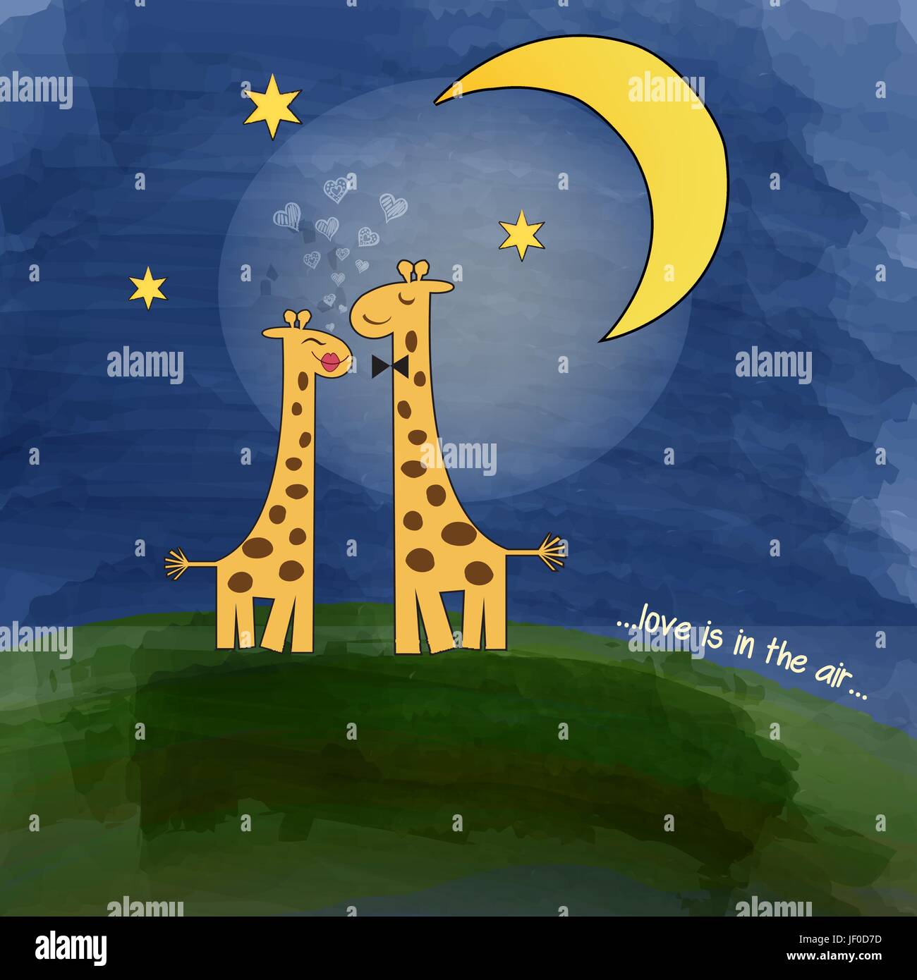 colour, animal, night, nighttime, wild, field, zoo, moon, illustration