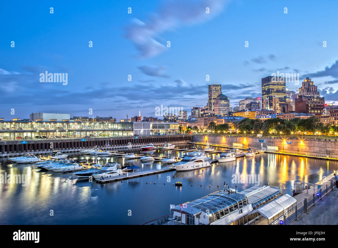 Old Port of Montreal at Night Stock Photo