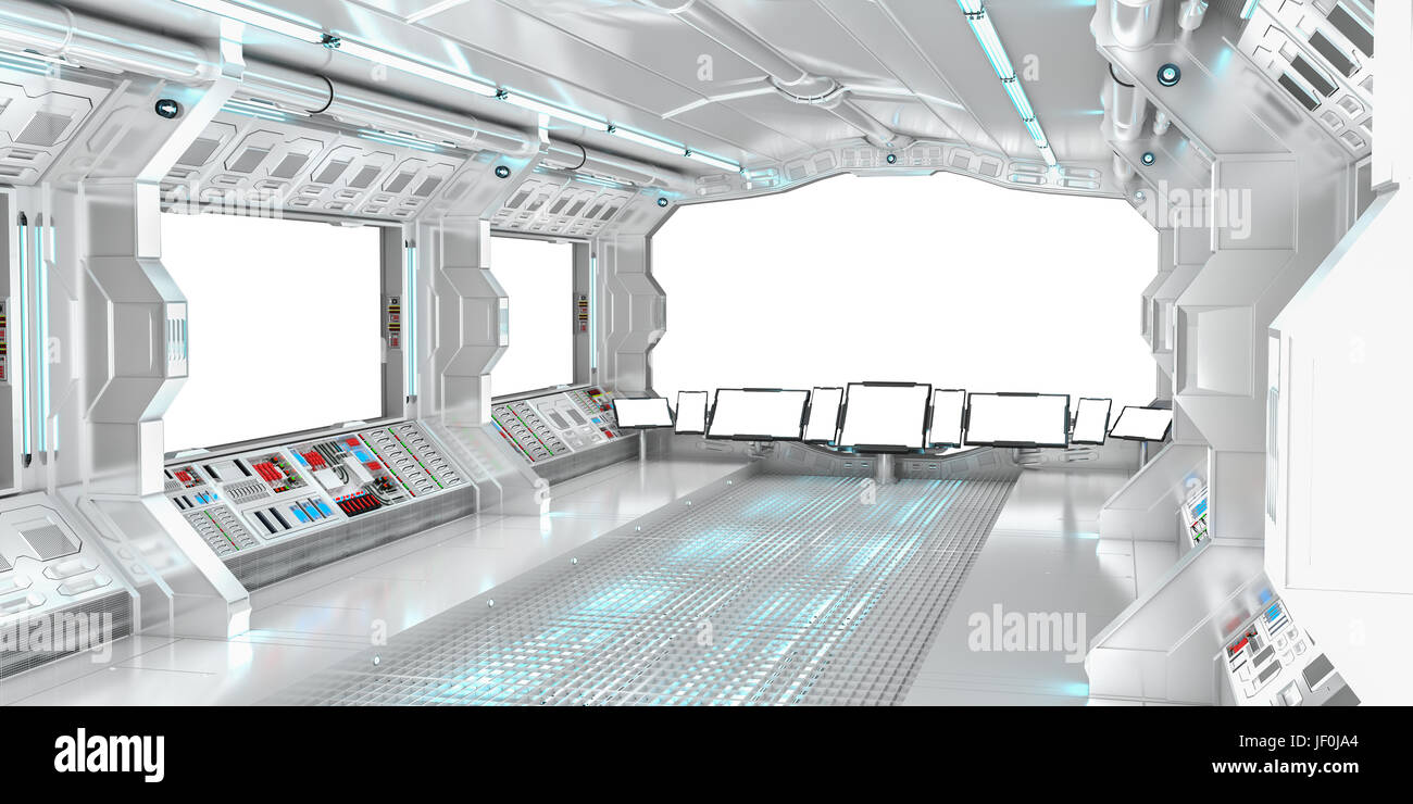 Spaceship interior with view on white windows 3D rendering elements of this image furnished by NASA Stock Photo