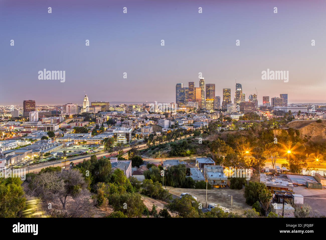 The Skyline of Los Angeles at Sunset Stock Photo