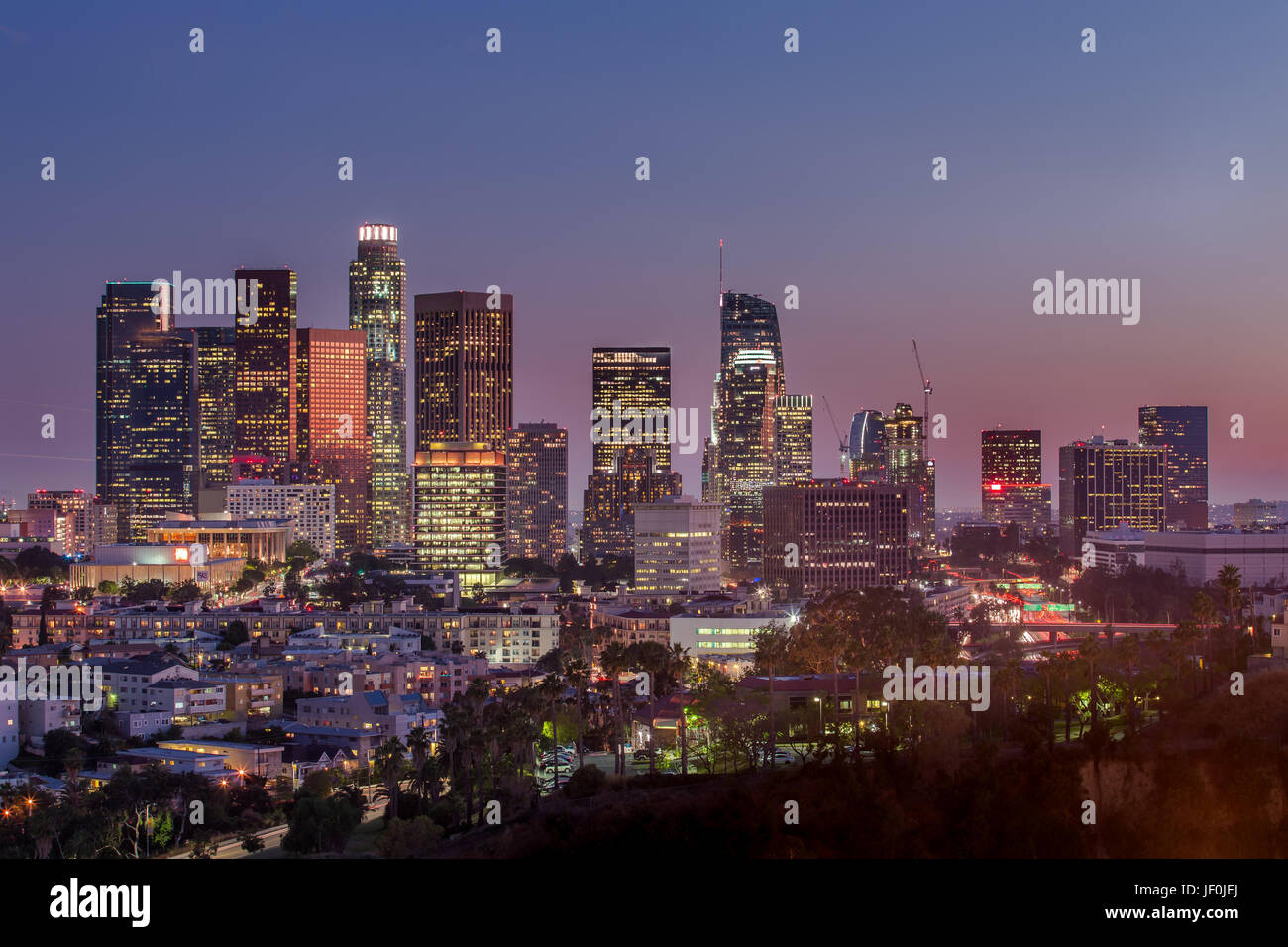 The Skyline of Los Angeles at Dusk Stock Photo
