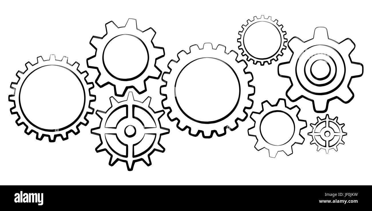 Handdrawn gears sketch on white background Stock Photo Alamy