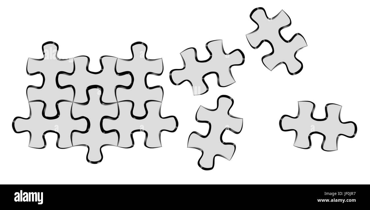 Hand-drawn puzzle pieces game sketch on white background Stock Photo
