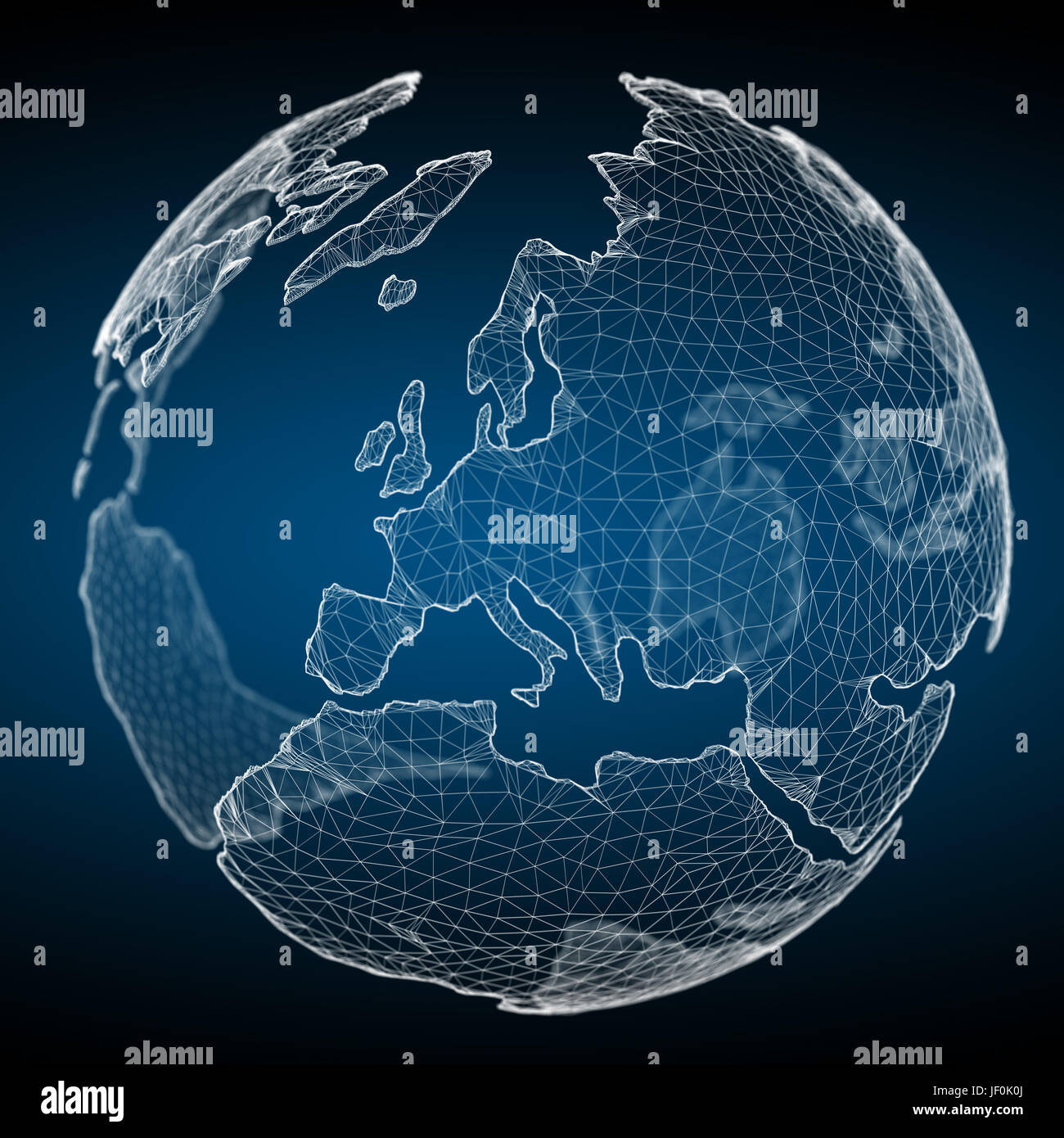 Floating white and blue planet earth network on blue background 3D rendering Stock Photo