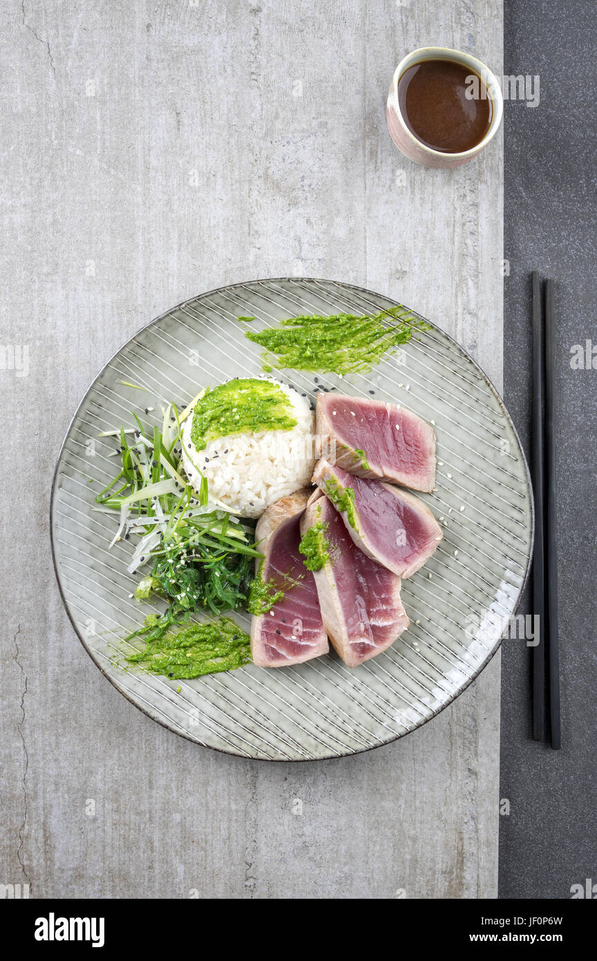 Tuna Tataki with Vegetable and Wasabi Cream Stock Photo Alamy