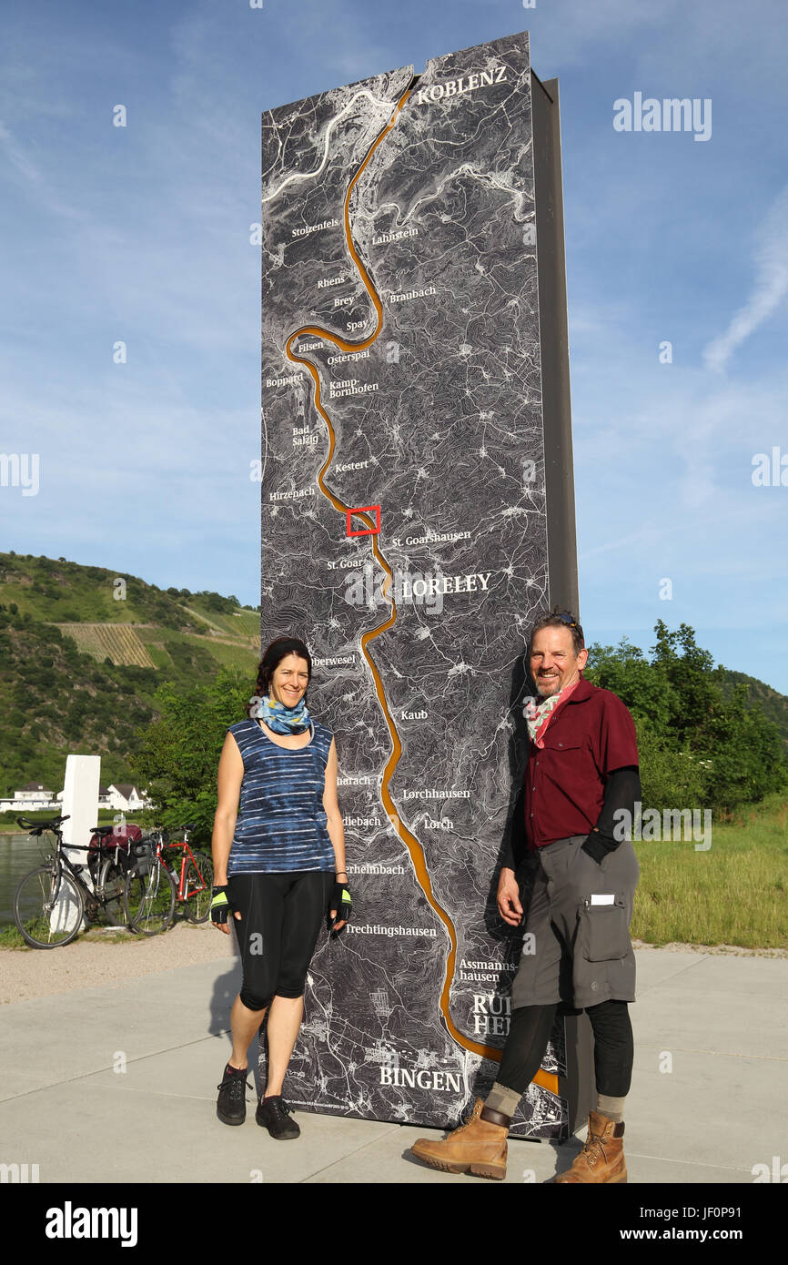 A sign with bicycles in Rhineland-Palatinate, Germany. The site of the Rhine Gorge UNESCO World Heritage Site. Bingen to Koblenz. Stock Photo